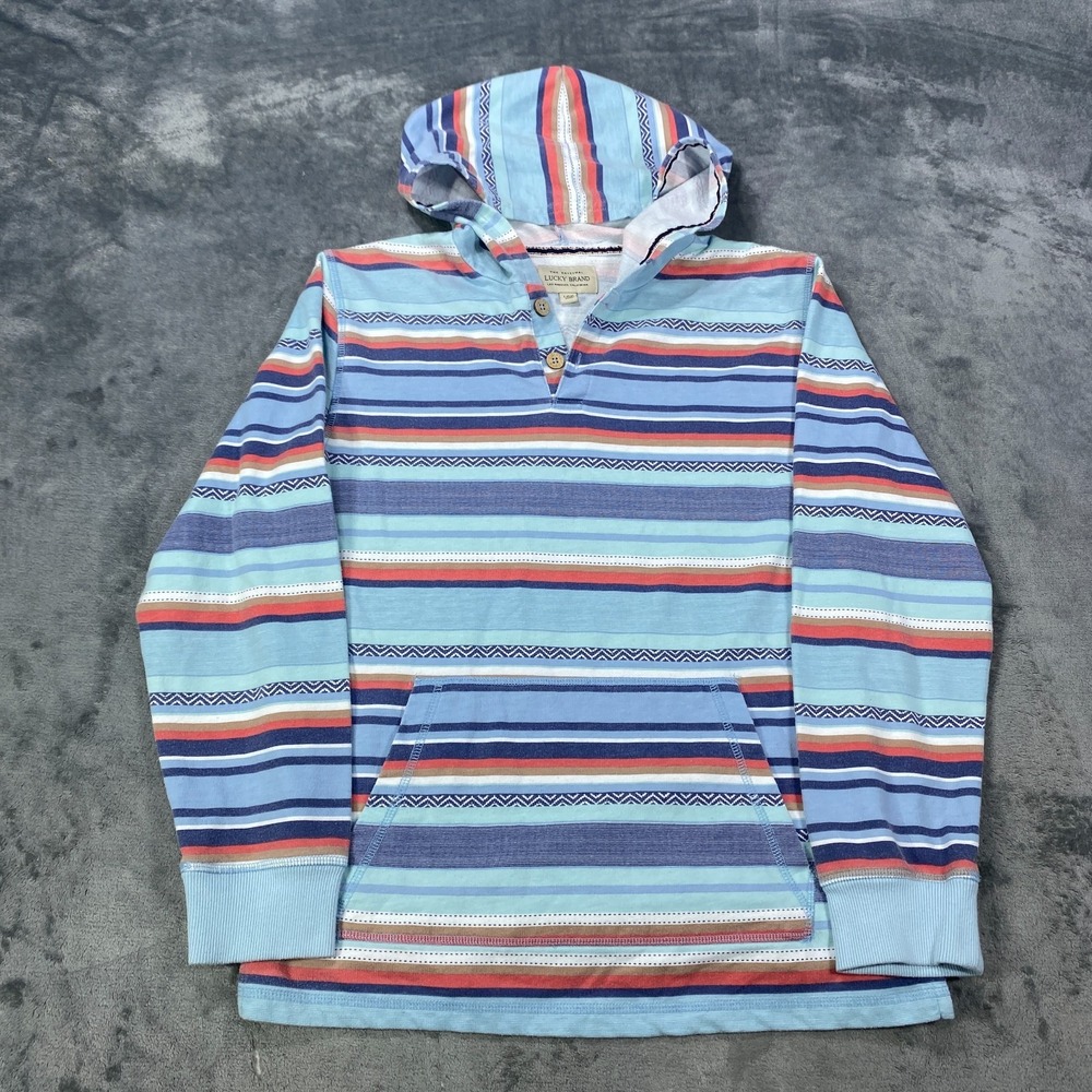 Lucky Brand Sweatshirt Womens L Baja Hoodie Pullover Stripe Colorful Boho Hippie